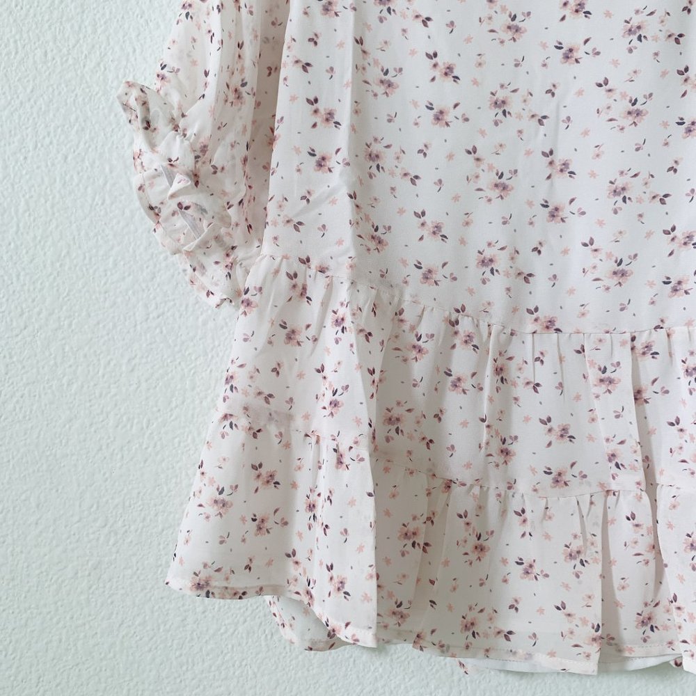 Paper Crane | White & Pink Floral Peplum Top - Picture 8 of 9